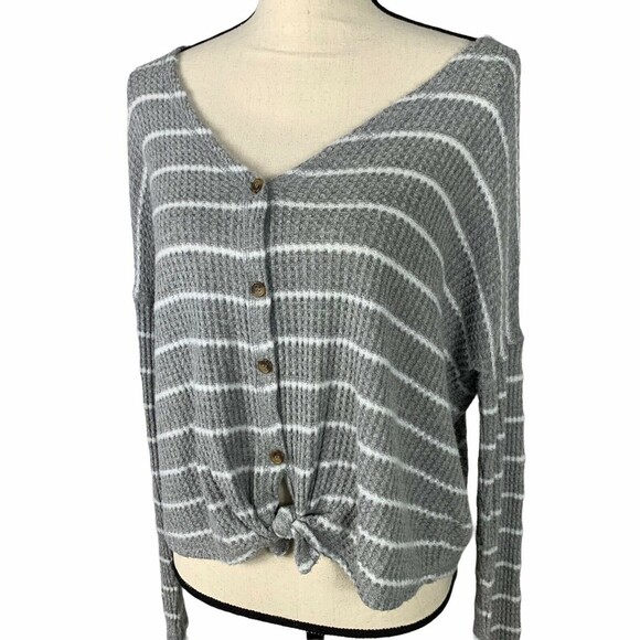 American Eagle Crop Top Women XS Soft & Sexy Long Sleeve Tied Button Front - Picture 2 of 8